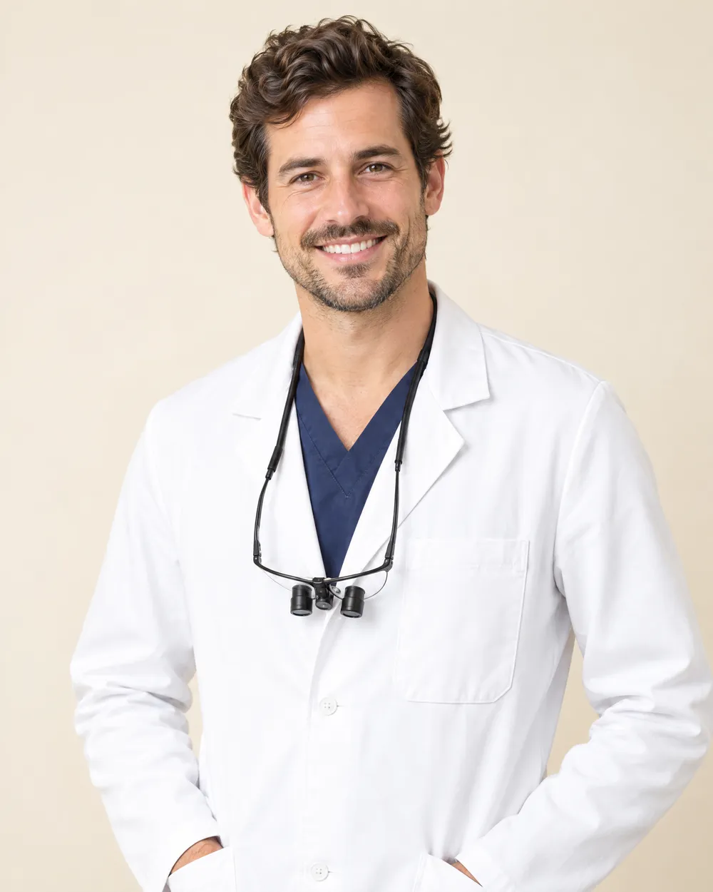Retrato do Dr. Gabriel Nunes, dentista de cerca de 35 anos, em fundo claro